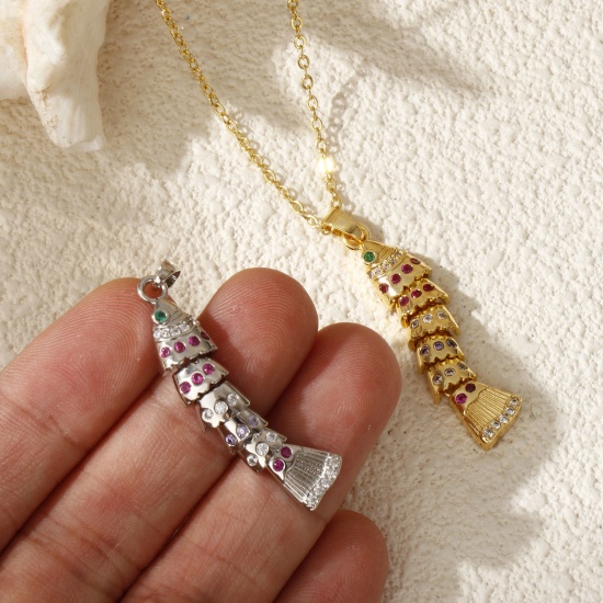 Image de 1 Pièce Pendentifs Bijoux d'Océan en Laiton Multicolore Poisson Mobile à Zircone Cubique Multicolore 4.1cm x 0.8cm