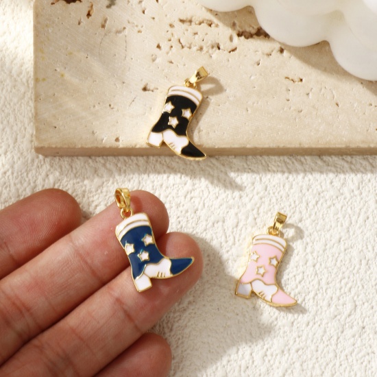 Picture of Brass West Cowboy Charm Pendant 18K Gold Plated Enamel Boots Star 24mm x 15mm