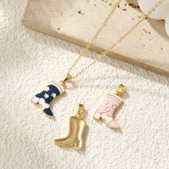 Picture of Brass West Cowboy Charm Pendant 18K Gold Plated Enamel Boots Star 24mm x 15mm