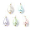 Bild von Vakuumbeschichtung 304 Edelstahl & Acryl Charms Vergoldet Bunt Tropfen Imitat Perle 16mm x 8mm