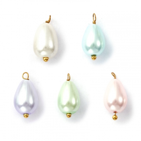 Vakuumbeschichtung 304 Edelstahl & Acryl Charms Vergoldet Bunt Tropfen Imitat Perle 16mm x 8mm