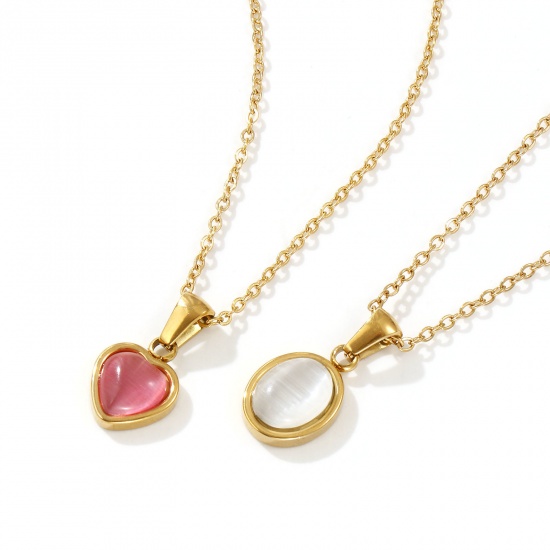 Immagine di 18K Vero Oro Placcato Catena a Cavo Geometrica Collana con Ciondolo, 304 Acciaio Inossidabile 45cm + 5cm, Per Donne, Imitazione di occhio di gatto, Squisito Elegante Regalo, Placcatura Sottovuoto PVD Ecologica, 1 Pz