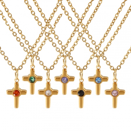 Immagine di Croce Collana con Ciondolo All'Ingrosso, 18K Vero Oro Placcato 304 Acciaio Inossidabile & Strass Catena a Cavo, Donne Placcatura Sottovuoto PVD Ecologica Religione Elegante Regalo Gioielli Per Rivenditore, 45cm + 5cm Lunghezza, 1 Pz