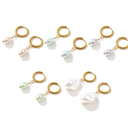 1 Пара Экологически чистое вакуумное покрытие Сладкий & милый Изысканный Позолоченный 304 Нержавеющая Сталь & Акрил Имитация жемчуга Серьги-кольца Для женщин подарок