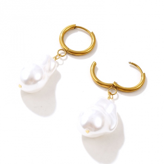 Image de 1 Paire Boucles d'Oreilles Créoles Exquis en 304 Acier Inoxydable & Acrylique Placage Sous Vide Écologique Sucré & Mignon Doré Imitation Perles Cadeau Pour Femmes