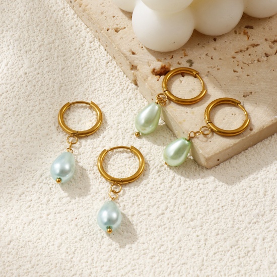 Image de 1 Paire Boucles d'Oreilles Créoles Exquis en 304 Acier Inoxydable & Acrylique Placage Sous Vide Écologique Sucré & Mignon Doré Imitation Perles Cadeau Pour Femmes