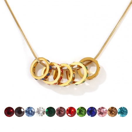Collier à Breloques Annulaire Plaqué Or Véritable 18K en 304 Acier Inoxydable & Zirconia Cubique Pour Femmes, Chaîne Serpent Carrée 45cm + 5cm, Pierres de Naissance À la Mode Cadeau, Revêtement sous Vide PVD Respectueux de l'Environnement, 1 Pièce