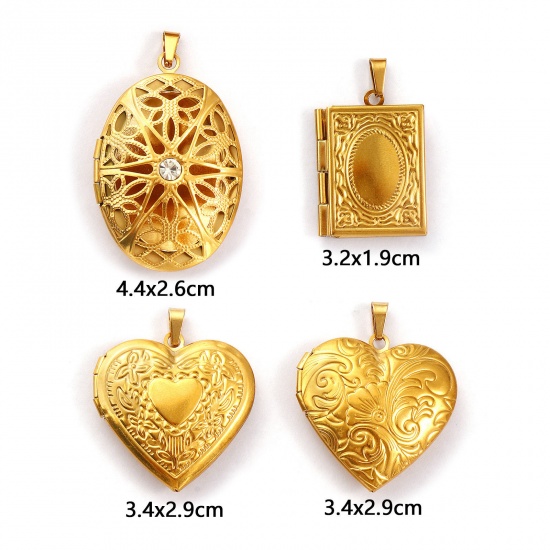 Immagine di 1 Piece Eco-friendly Vacuum Plating 304 Stainless Steel Picture Photo Locket Frame Pendants 18K Gold Plated Can Open