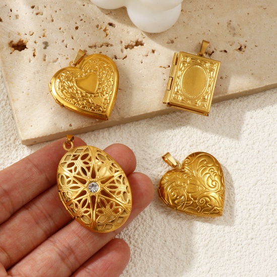 Immagine di 1 Piece Eco-friendly Vacuum Plating 304 Stainless Steel Picture Photo Locket Frame Pendants 18K Gold Plated Can Open