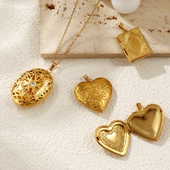 Immagine di 1 Piece Eco-friendly Vacuum Plating 304 Stainless Steel Picture Photo Locket Frame Pendants 18K Gold Plated Can Open