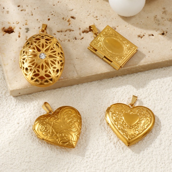Immagine di 1 Piece Eco-friendly Vacuum Plating 304 Stainless Steel Picture Photo Locket Frame Pendants 18K Gold Plated Can Open