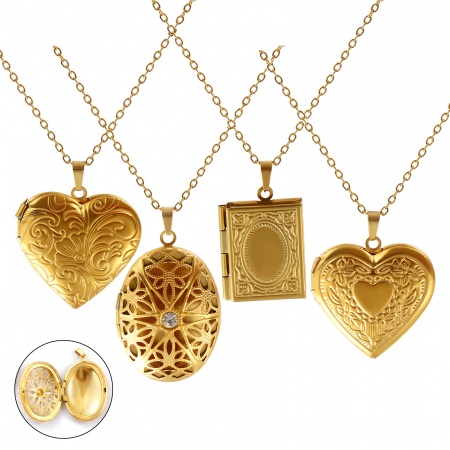 18K настоящее золото с покрытием Кабельные Цепи Ожерелье с подвеской, 304 Нержавеющая Сталь 45см + 5см, Для женщин, Можно Открыть, Фоторамка медальон Ретро подарок, Экологичное вакуумное PVD-покрытие, 1 ШТ