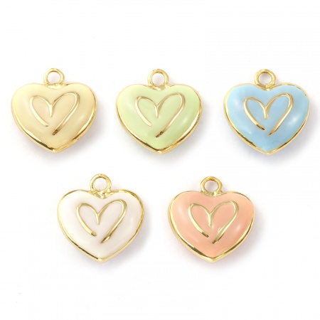 1 Pz Ecologico Ottone San Valentino Ciondoli 18K Vero Oro Placcato Smalto Cuore Smalto a Doppia Faccia 21mm x 20mm