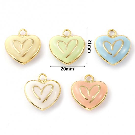 Immagine di 1 Pz Ecologico Ottone San Valentino Ciondoli 18K Vero Oro Placcato Smalto Cuore Smalto a Doppia Faccia 21mm x 20mm
