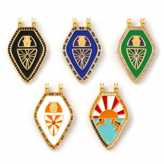 Image de 1 Pièce Pendentifs Respectueux de la Nature en Laiton Plaqué Or Véritable 18K Émail Pentagone 3.5cm x 2.1cm