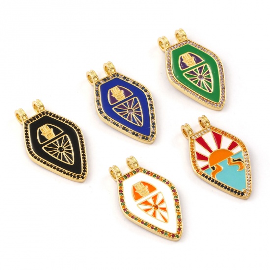 Image de 1 Pièce Pendentifs Respectueux de la Nature en Laiton Plaqué Or Véritable 18K Émail Pentagone 3.5cm x 2.1cm