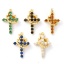 Immagine di 1 Pz Ecologico Ottone + Zircone Cubico Religione Ciondoli 18K Vero Oro Placcato Croce Corona Micro Spianare 29mm x 18mm