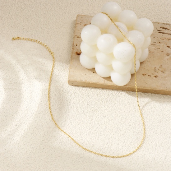 Immagine di 1 Pz Vero Oro Placcato Catena a Cavo Collana, Ottone 40cm + 5cm, Per Donne, Minimalista Squisito Regalo, Ecologico
