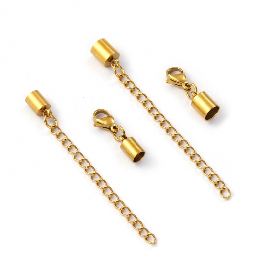 2 セット エコフレンドリー PVD真空メッキ 304ステンレス鋼 カツラ キャップ式留め具 エンドパーツ 紐留めパーツ 18Kリアルゴールドメッキ の画像