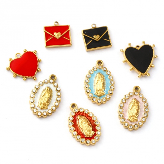 Picture of Eco-friendly PVD Vacuum Plating 304 Stainless Steel & Cubic Zirconia Charms 18K Real Gold Plated Enamel