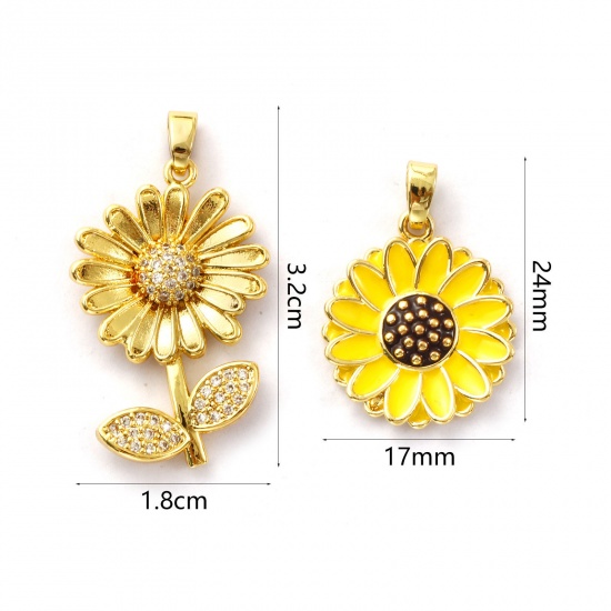 Immagine di 2 Pz Ecologico Ottone Ciondoli Pendenti 18K Vero Oro Placcato Fiore Margherita