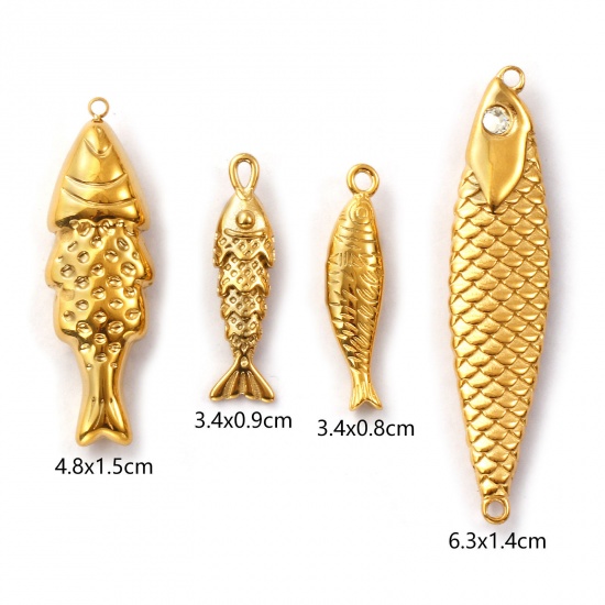 Immagine di 1 Pz Placcatura Sottovuoto PVD Ecologica 304 Acciaio Inossidabile Gioielli Oceanici Ciondoli 18K Vero Oro Placcato Pesce 3D