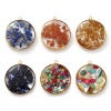 Picture of Eco-friendly PVD Vacuum Plating 304 Stainless Steel & Gemstone Charms 18K Real Gold Plated Round 22mm x 20mm