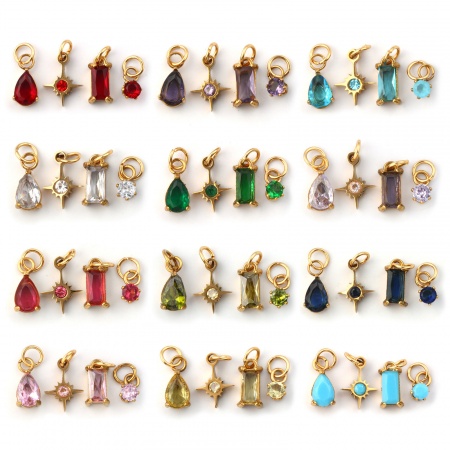 1 Serie Placcatura Sottovuoto PVD Ecologica 304 Acciaio Inossidabile & Zircone Cubico Pietre Nascita Ciondoli 18K Vero Oro Placcato Mini 12x7mm - 9x3.5mm
