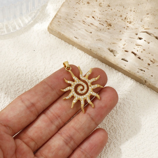 Picture of Brass & Cubic Zirconia Galaxy Pendants Multicolor Sun Spiral Micro Pave