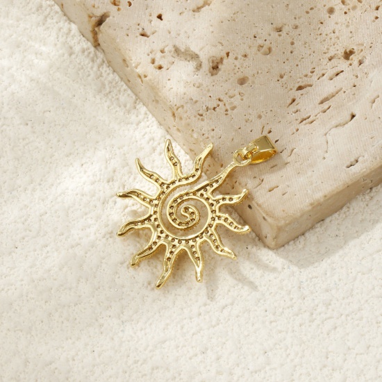 Picture of Brass & Cubic Zirconia Galaxy Pendants Multicolor Sun Spiral Micro Pave