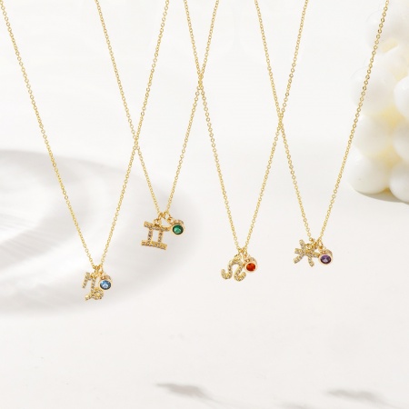 18K Echtgold plattiert Kreuz Gliederketten Sternbild Anhänger Halskette, Messing 45cm + 5cm, Für Frauen, Bunt Zirkonia Micro Pave, Monatsstein Exquisit Geschenk, Umweltfreundlich