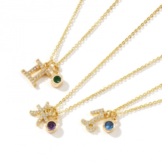 Bild von 18K Echtgold plattiert Kreuz Gliederketten Sternbild Anhänger Halskette, Messing 45cm + 5cm, Für Frauen, Bunt Zirkonia Micro Pave, Monatsstein Exquisit Geschenk, Umweltfreundlich