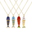 Picture of 18K Real Gold Plated Link Cable Chain Fish Animal Pendant Charm Necklace, Brass & Cubic Zirconia 46cm(18.1") + 6cm(2.4"), For Women, Enamel 3D Movable, Stylish Ocean Jewelry Gift, Eco-friendly