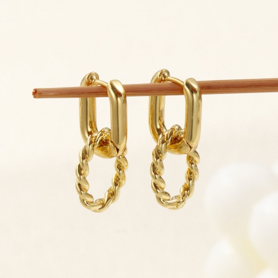 Immagine di 1 Paio Ecologico Minimalista Squisito 18K Vero Oro Placcato Ottone Ovale Orecchino Per Donne Regalo 27mm x 12mm