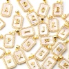 Imagen de 1 Unidad Concha Naturales & Latón Colgantes Charms Chapado en Oro de 18K Blanco Octágono Mayúscula Letra Mensaje " A-Z " Micro Pave Claro Circón Artificial 23mm x 12mm