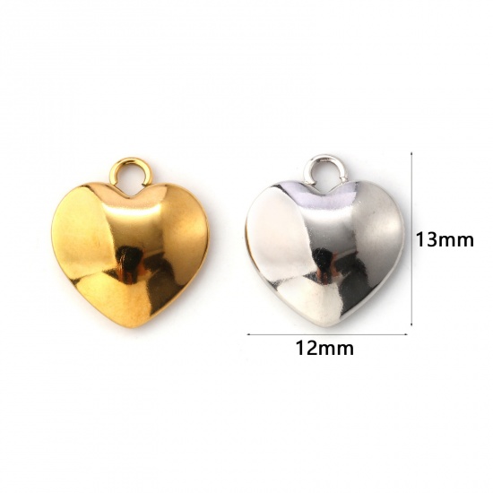 Immagine di 2 Pz Ecologico 304 Acciaio Inossidabile San Valentino Ciondoli Multicolore Cuore Liscio 13mm x 12mm