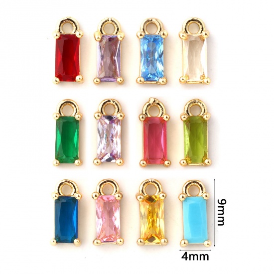 Immagine di 5 Pz Ottone + Zircone Cubico Pietre Nascita Ciondoli Placcato Oro 18K Rettangolo Mini 9mm x 4mm