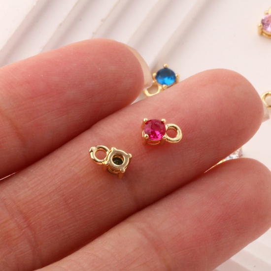Immagine di 5 Pz Ottone + Zircone Cubico Pietre Nascita Ciondoli Placcato Oro 18K Tondo Mini 6mm x 3mm