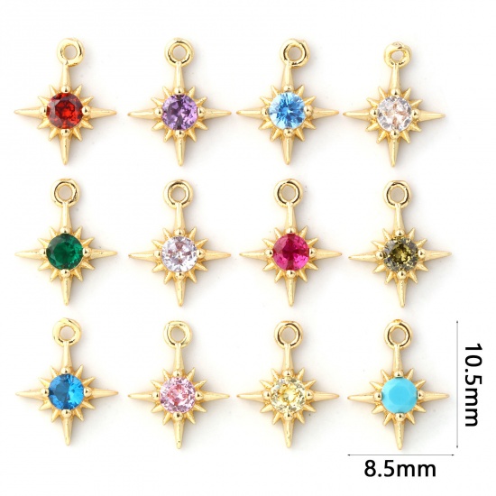 Bild von Messing + Kubisch Zirkonia Monatsstein Charms 18K Vergoldet Stern Mini 10.5mm x 8.5mm