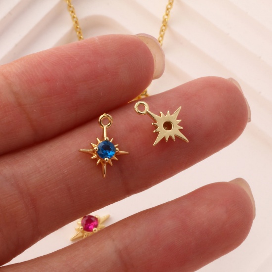 Bild von Messing + Kubisch Zirkonia Monatsstein Charms 18K Vergoldet Stern Mini 10.5mm x 8.5mm