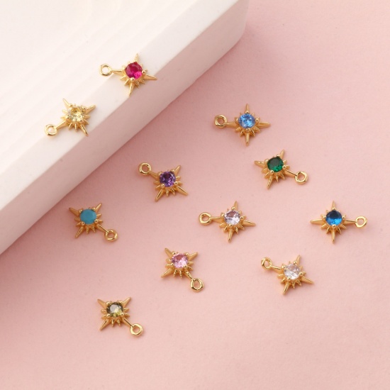 Bild von Messing + Kubisch Zirkonia Monatsstein Charms 18K Vergoldet Stern Mini 10.5mm x 8.5mm