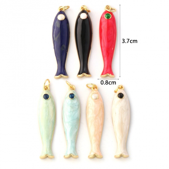 Immagine di 1 Pz Ecologico Ottone Gioielli Oceanici Ciondoli Pendenti 18K Vero Oro Placcato Smalto Pesce 3.7cm x 0.8cm