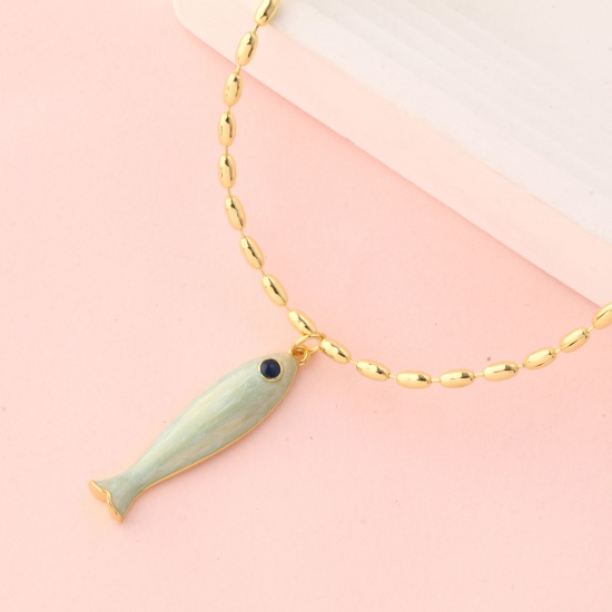 Immagine di 1 Pz Ecologico Ottone Gioielli Oceanici Ciondoli Pendenti 18K Vero Oro Placcato Smalto Pesce 3.7cm x 0.8cm
