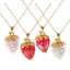 Picture of 18K Real Gold Plated Link Cable Chain Strawberry Fruit Pendant Charm Necklace, 304 Stainless Steel & Resin 45cm(17.7") + 5cm(2"), For Women, Clear Rhinestone 3D, Exquisite Sweet & Cute Gift, Eco-friendly PVD Vacuum Plating