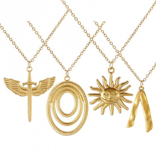 Immagine di 18K Vero Oro Placcato Catena a Cavo Collana con Ciondolo, 304 Acciaio Inossidabile 45cm + 5cm, Per Donne, Galassia Elegante Regalo, Placcatura Sottovuoto PVD Ecologica, 1 Pz
