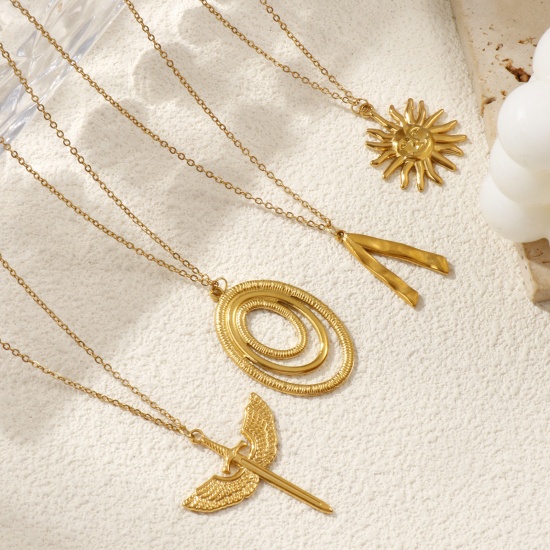 Immagine di 18K Vero Oro Placcato Catena a Cavo Collana con Ciondolo, 304 Acciaio Inossidabile 45cm + 5cm, Per Donne, Galassia Elegante Regalo, Placcatura Sottovuoto PVD Ecologica, 1 Pz