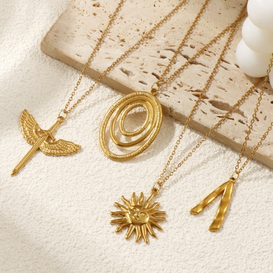 Immagine di 18K Vero Oro Placcato Catena a Cavo Collana con Ciondolo, 304 Acciaio Inossidabile 45cm + 5cm, Per Donne, Galassia Elegante Regalo, Placcatura Sottovuoto PVD Ecologica, 1 Pz