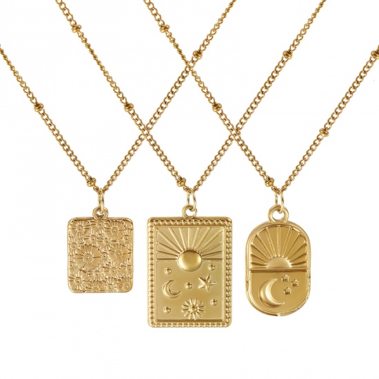 Picture of 18K Real Gold Plated Curb Link Chain Pendant Charm Necklace, 304 Stainless Steel 45cm(17.7") + 5cm(2"), For Women, Exquisite Retro Gift, Eco-friendly PVD Vacuum Plating