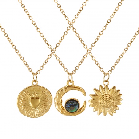 Immagine di Collana con Ciondolo All'Ingrosso, 18K Vero Oro Placcato 304 Acciaio Inossidabile Catena a Cavo, Donne Placcatura Sottovuoto PVD Ecologica Squisito Retrò Regalo Gioielli Per Rivenditore, 45cm + 5cm Lunghezza, 1 Pz