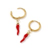 Bild von Umweltfreundliche PVD-Vakuumbeschichtung Stilvoll Exquisit 18K Echtgold plattiert 304 Edelstahl Chili Emaille Hoop Ohrringe Für Frauen Geschenk 3.9cm x 1.6cm, Pfosten-/Drahtstärke: 1mm(18 Gauge)